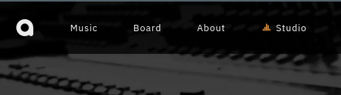 The top bar of audiotool with an arrow showing where the studio button is.